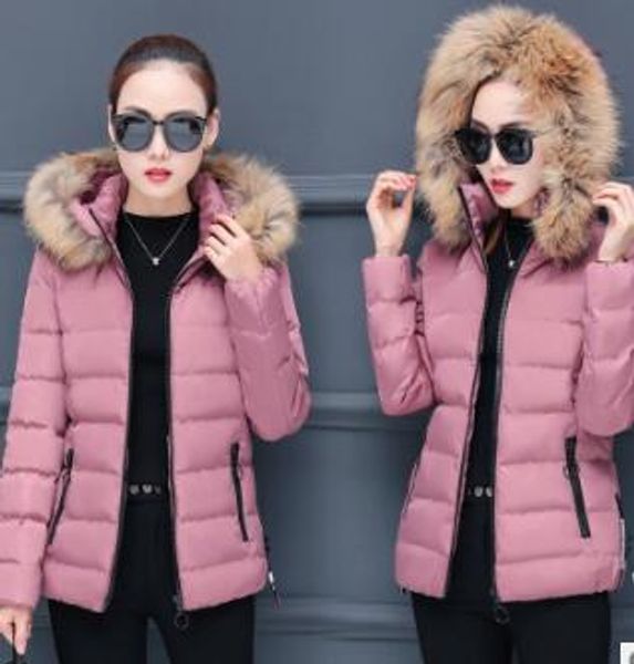 

2020 новых женских зимнего короткий хлопок нового корейские теплое пальто с капюшоном шерсти воротника женской одежды пуховика, Black