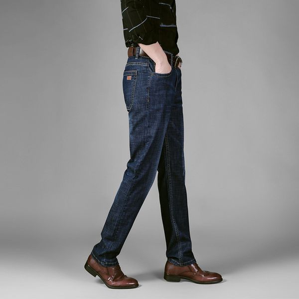 

daishu mens thin blue classic jeans men business casual slim cut jeans for men comfortable breathable stretch zipper