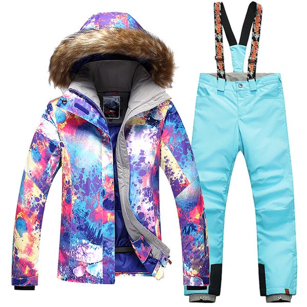 

new gsou snow women winter clothing skiing jacket+pant snow suit -20-30 degree woman ski suit size xs-l