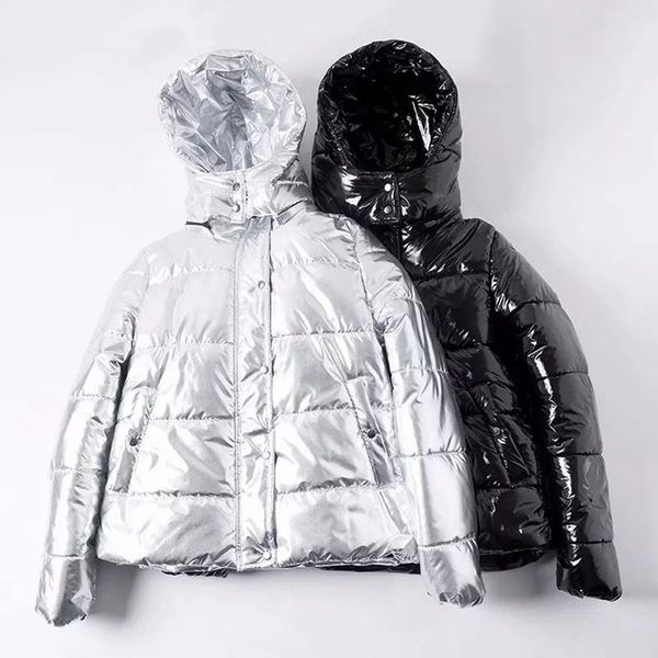 

winter women jacket new bright coat cotton women's short down cotton padded large fur collar coat student jacket, Black