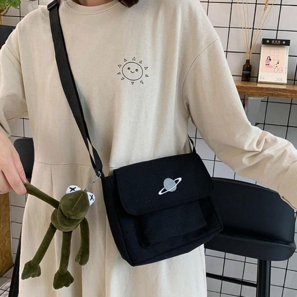 

canvas shoulder bag messenger-bag small planet embroidered bag