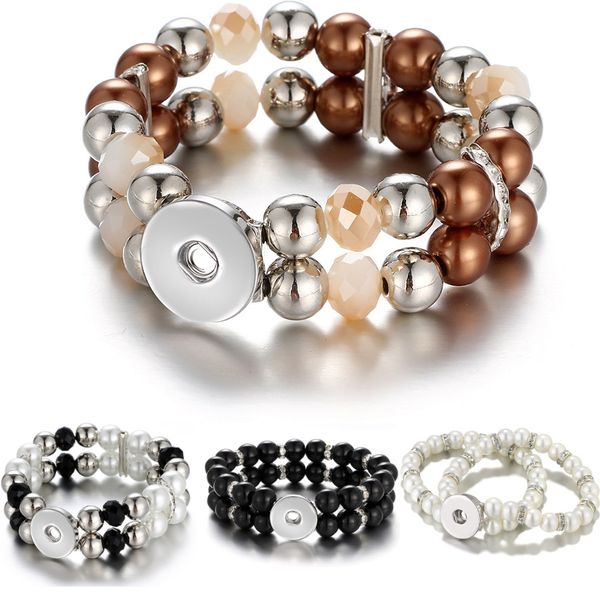 

wholesale 2020 design snap jewelry wholesale buttons snap 2 layers chunks beads bracelets for women, Black
