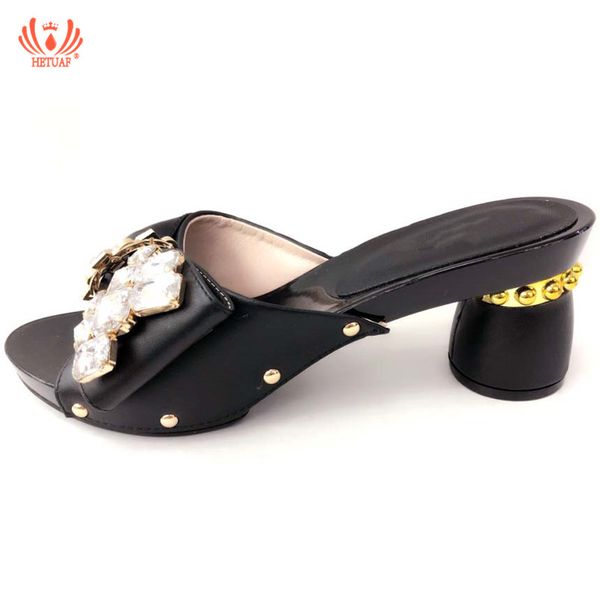 

2019 african high heels wedding shoes open toe ladies sandals shoes party wedding decorated with rhinestone nigerian shoe, Black