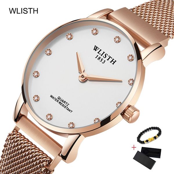 

wlisth magnetic buckle women bracelet watches luxury rose gold small ladies wrist watch female dress clock diamond, Slivery;brown