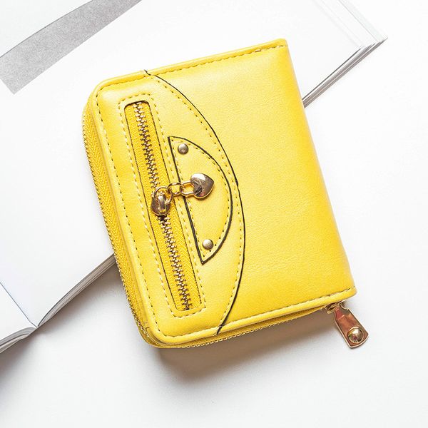 

2019 new fashion korean pu student zipper card package solid color lightweight wild women's short paragraph coin purse, Red;black