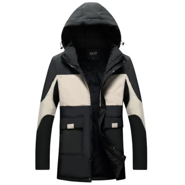 

plus size mens designer jackets casual medium long fleece jacket mens fashion panelled color hooded thick jacket, Black;brown