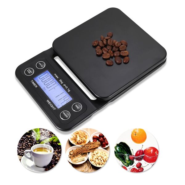 

digital kitchen food coffee weighing scale + timer with back-lit lcd display