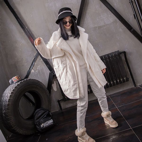 

ewq] 2019 autumn winter long sleeve coat corduroy pockets loose hem irregular casual cotton clothing women fashion tide oc260, Black