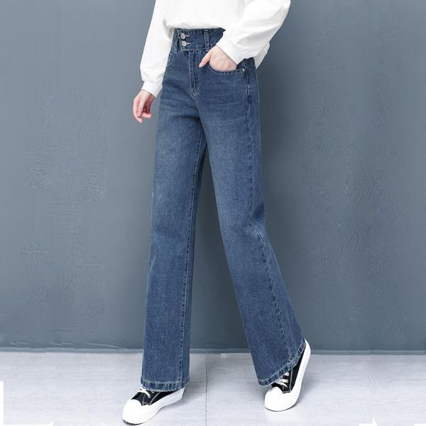 

women's jeans high waist wide leg straight loose extra long for women tall, Blue