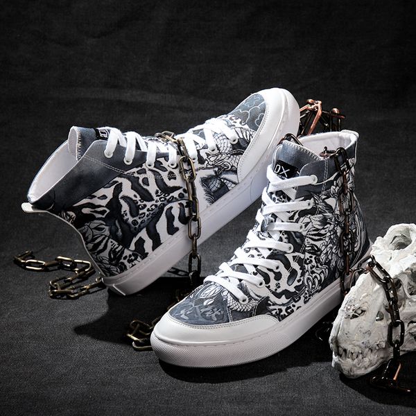 

idx hellfire highheel comfortable fashion original graffiti hippop street chinese culture work shoes man, Black