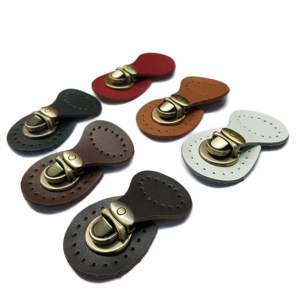 

7*4.5cm bag buttons genuine leather hasp bags buckle handmade wallet card pack buckles with holes for diy handbag accessories, Black