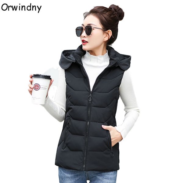 

orwindny autumn warm vest short woman winter vest plus size m-4xl hooded parka sleeveless jacket coat female casaco feminina, Black;white