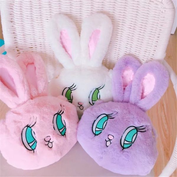 

2019 new ins recommends japanese cute girl bunny bag plush rabbit head pearl chain bag