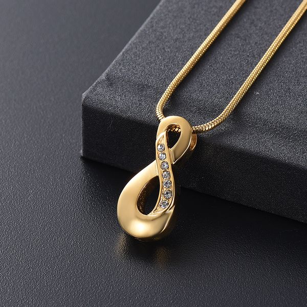 

zzl167 inlay crystal infinity memorial urn necklace for ashes keepsake cremation jewelry stainless steel in different color, Silver