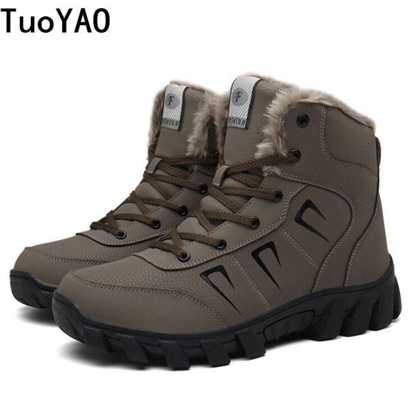 

snow boots for men plush waterproof lace-up men boots platform thick resistant winter shoes plus size 35-46 warmest winter shoes, Black
