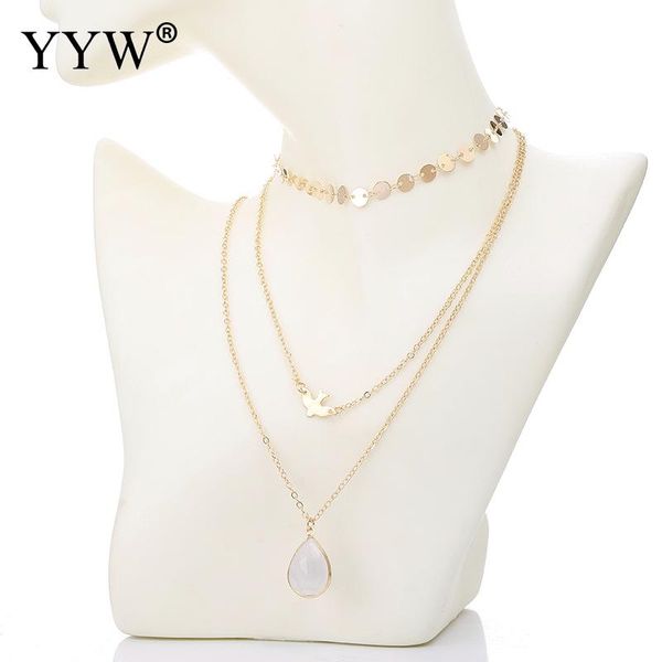 

модные многослойной ожерелье teardrop подвеска мода женщины ключицы ювелирные изделия цепи воротник chocker naszyjnik collares де moda, Silver