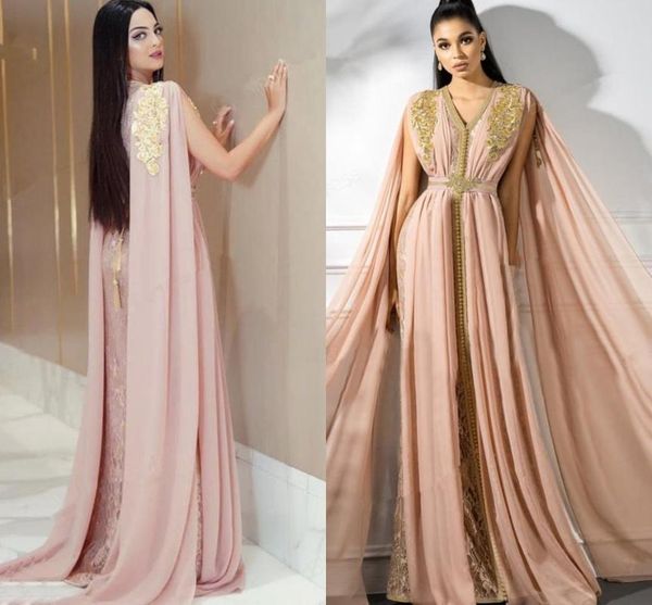 

blush muslim evening dresses with cape chiffon appliques beaded moroccan kaftan islamic dubai saudi arabic long prom gown, White;black