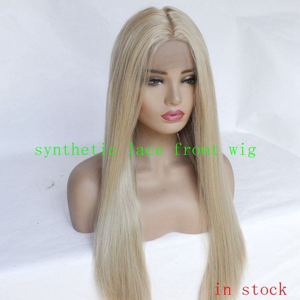 Free Middle Part Swiss Lace Front Wig Long Straight Blonde Ombre