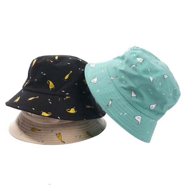 

double-sided bucket hat women cartoon pattern breathable sun hats cotton hip hop outdoor sport beach caps fisherman hat