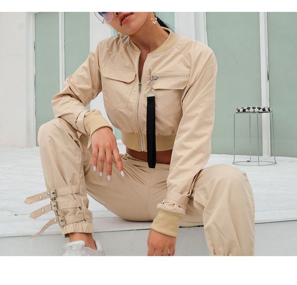 

women outerwear crop bomber jacket long sleeve autumn jacket female streetwear zipper casual coat, Black;brown