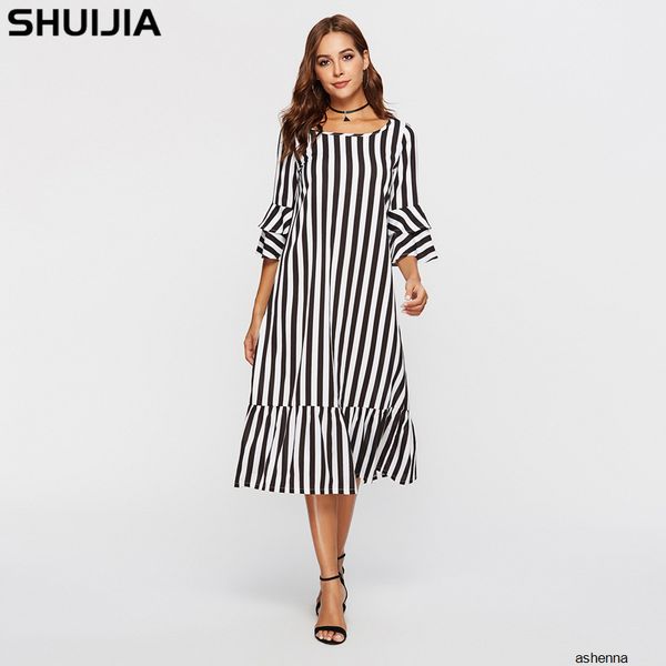 

womens designer striped casual dress515v, Black;gray