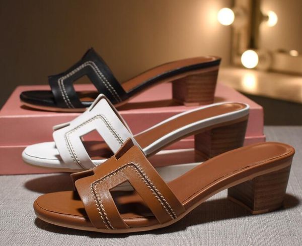 

2020 new sandals, high heels, slippers, comfortable, thick heels, high heels, leather women's shoes, Black