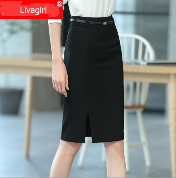 

2019 spring autumn xlong fashion design for women knee length skirt long style black color fork skirt long elegant style 9808