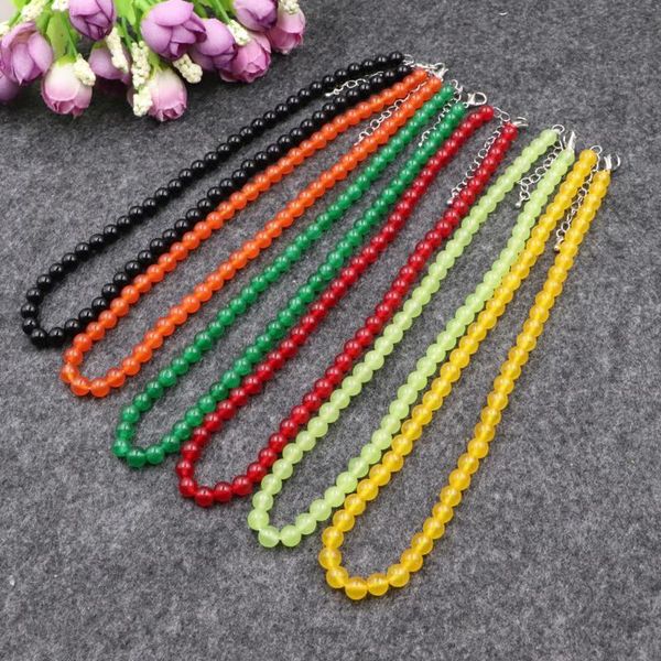 

trendy 8 colors natural stone chain strand necklace jades crystal round beads charms necklaces short collar jewelry 39cm b234, Golden;silver