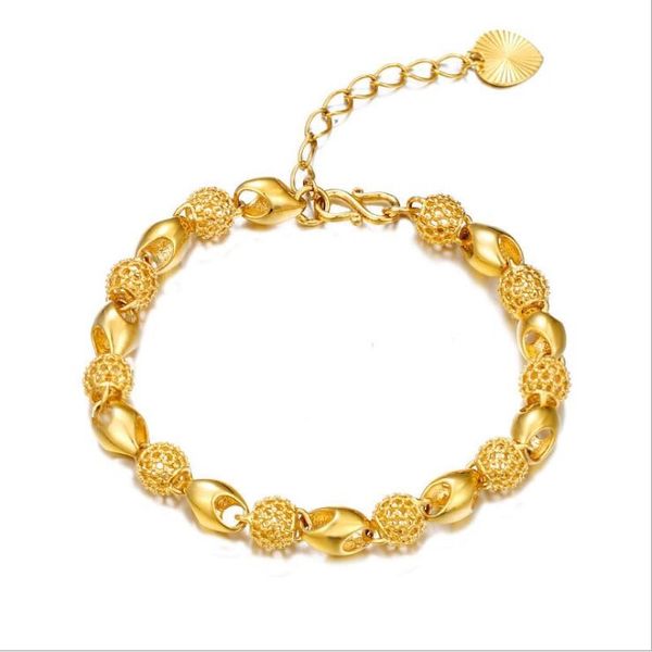

17cm vietnam gold hollow beaded chain bracelets for women imitation gold filled bangles vietnam golden beads jewelry wholesale, Black