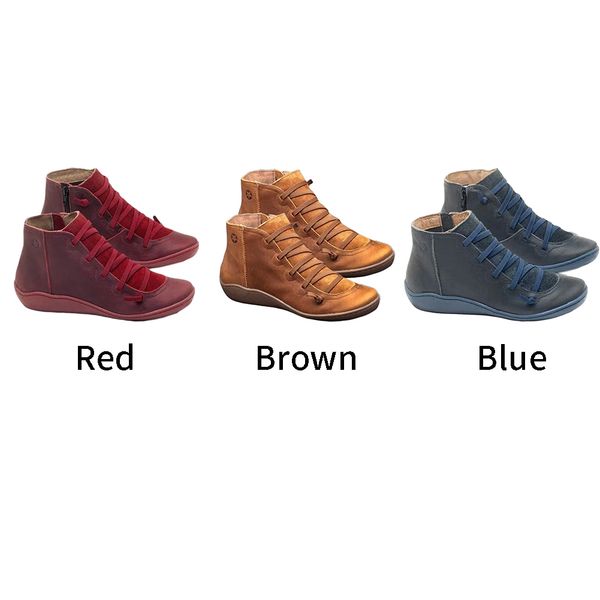 

women casual comfortable large size boot daily retro autumn work arch support non slip shoes fashion pu leather flat heel, Black