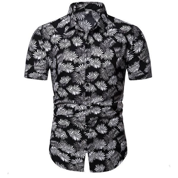 

short-sleeved beach men's shirts in summer 2019 plus men's-sized flower shirts in eight colors for casual wear, White;black
