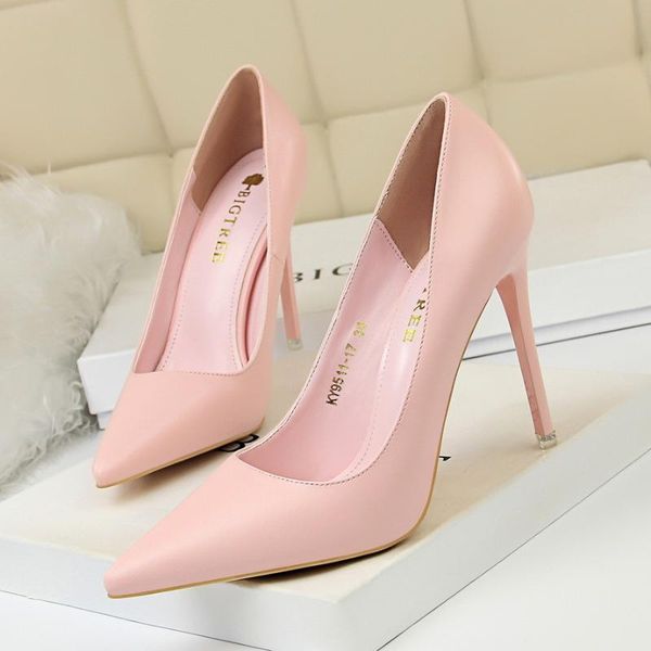 

pumps women show thin high heels shallow mouth pointed toe solid color simple female thin heels shoes, Black
