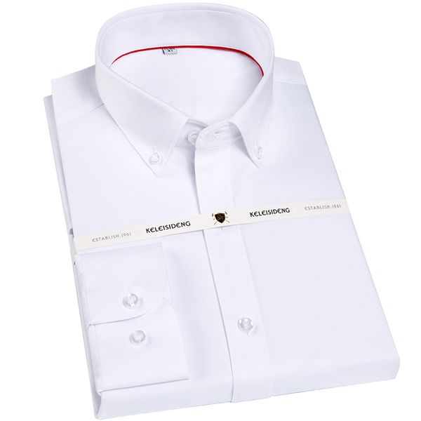 

men's standard-fit long sleeve solid dress shirt red lining accents inside of collar smart casual button-down shirts, White;black