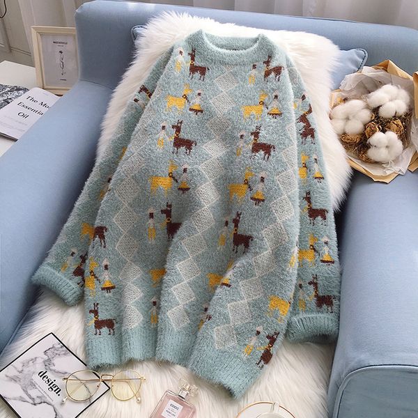 

women winter cartoon sweater and jumpers long knitted pull sweaters velvet soft warm christmas sweaters winter kawaii, White;black