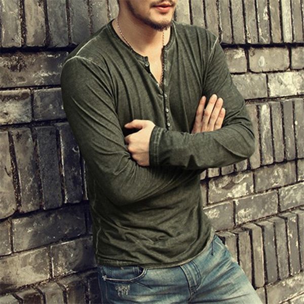 

homme tshirt old solid with fashion decoration casual sleeve do mens cloth long designer button uvvxc, Black