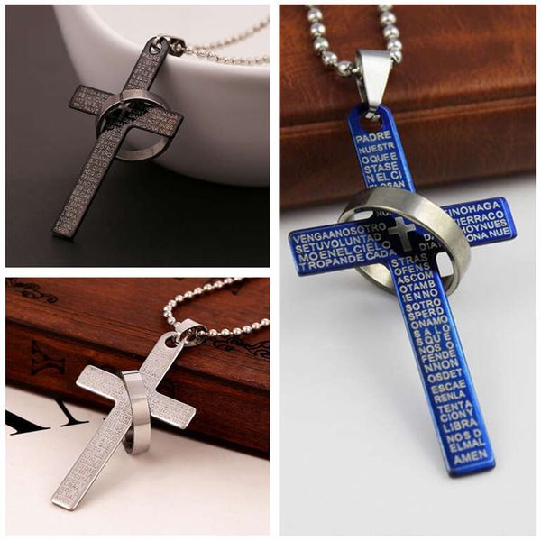 

men's titanium steel cross necklace personality necklace sweater chain djn452 mix order pendant necklaces jewelry, Silver