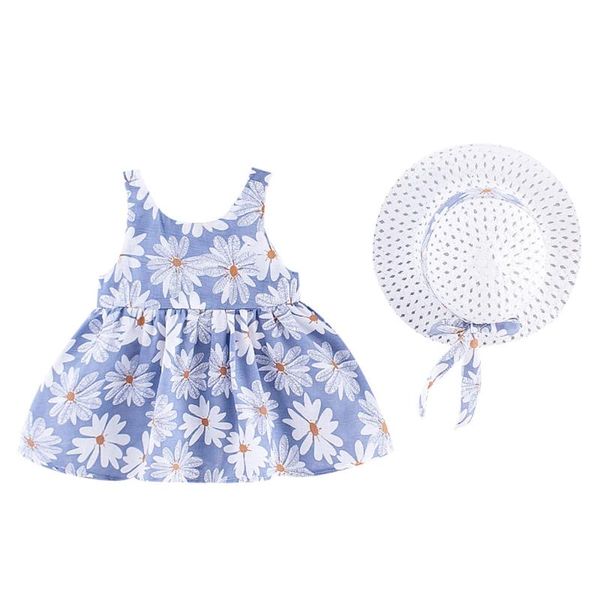 

малыш ребёнка suspender цветочные печати bowknot принцесса платье + hat эпикировка, White