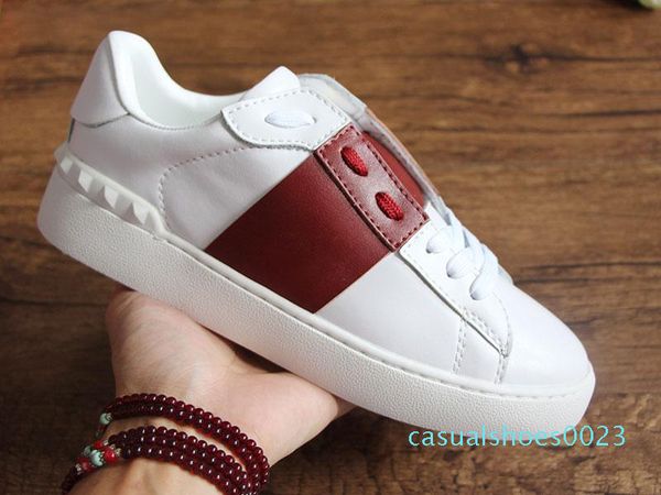 

open designer shoes with fire white men italian real leather designer sneaker stripe casual shoes for women c23, Black
