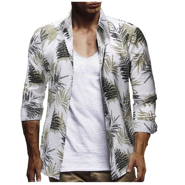 

jaycosin shirt men summer trend long sleeve turn-down collar print quick dry popular hawaii beach loose man shirts may22 p35, White;black