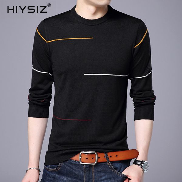

hiysiz sweater men 2019 new fashion trend autumn winter wool casual streetwear o-neck long sleeves striped knit pullover sw062, White;black