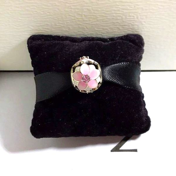 Autêntico 925 Sterling prata cor-de-rosa esmalte flores encantos caixa original para pântula beads encantos pulseira jóias fazendo acessórios