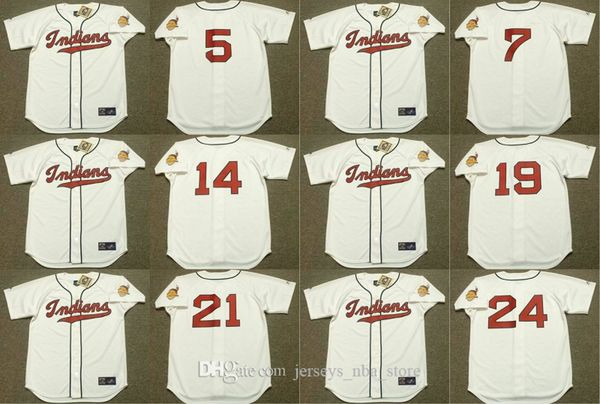

cleveland 24 early wynn 14 larry doby 19 bob feller 7 al rosen 5 lou boudreau 21 bob lemon 29 satchel paige baseball jersey stitched, Blue;black