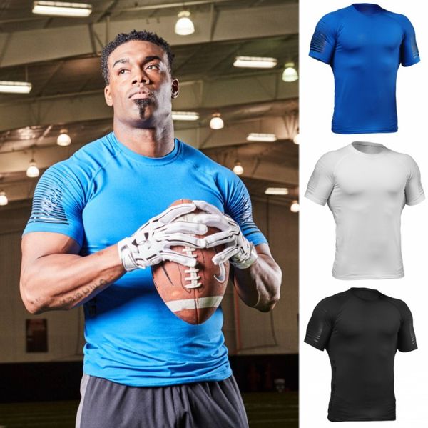 

quality quick dry man's t-shirt crossfit gym male rashguard sportswear compression fitness running jersey sport shirt men, Black;blue