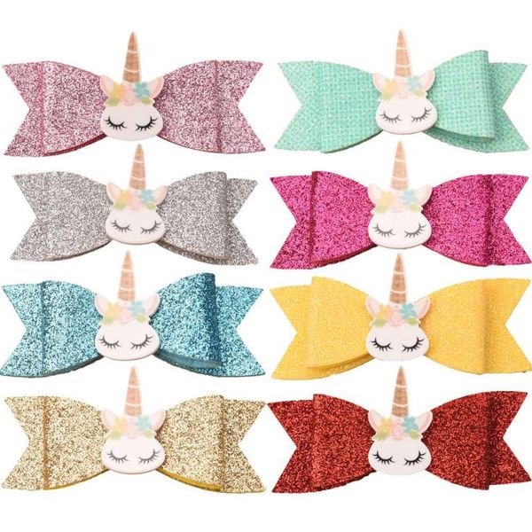 

160pcs 3.2inch unicorn bow hair accessories glitter bow boutique hair bows diy headwrap barrettes hairpin, Slivery;white