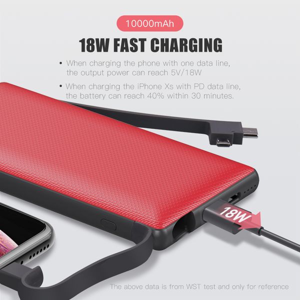 

10000mah power bank 18w portable charger fast charge with built in type c micro usb cable fast charging for iphone samsung huawei new