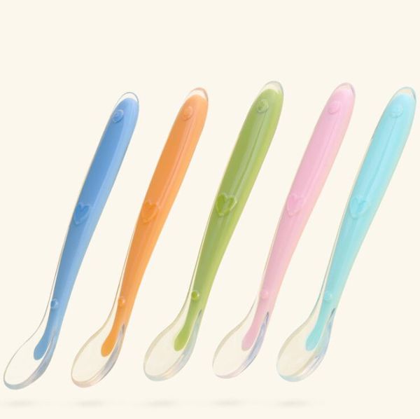 

baby soft silicone spoon food grade baby feeding spoons safety tableware infant learning spoons for 4m-3y baby