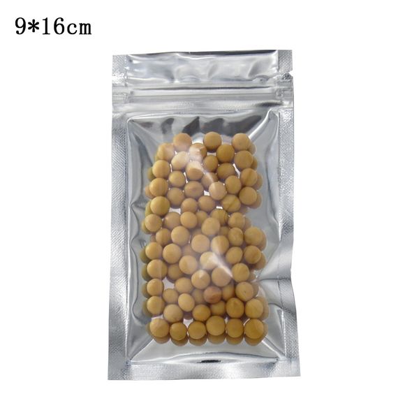 Atacado 1000pcs 9 * 16 centímetros Clear / Prata Folha de alumínio sacos invioláveis ​​zip lock Snack Mylar plástico Zipper Bag Food Doce armazenamento Zipper Bolsa