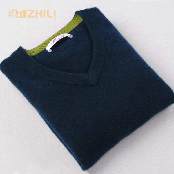 

sweater man 100% pure cashmere knitted winter warm pullovers v-neck long sleeve standard sweaters male jumper 2017, White;black