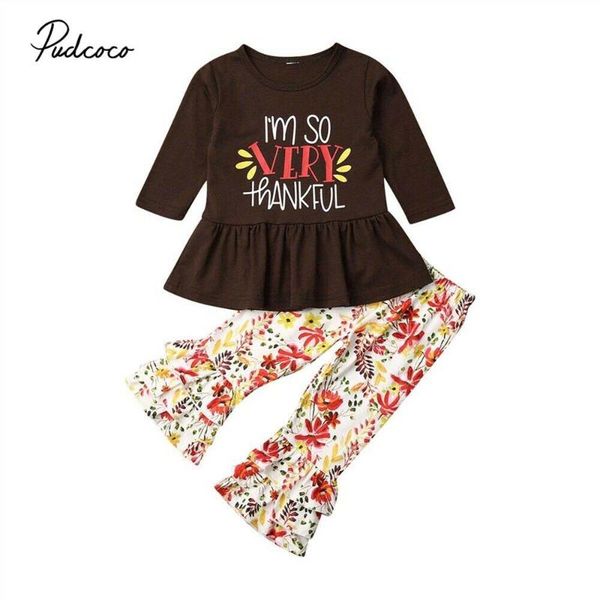 

2019 детской весна осень одежда благодарение малышей baby girl одежда платье с длинным рукавом ruffled цветочных штанов эпикировки 6m-5t, White