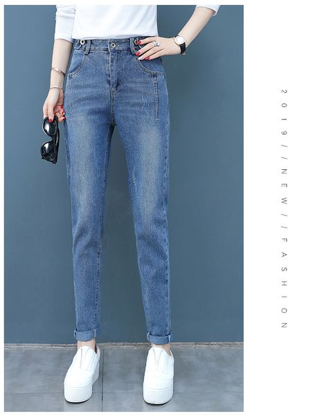 

светло-голубой новый сезон высокой талии тонкая свободная мс прямая нога мягкий прилив, Blue